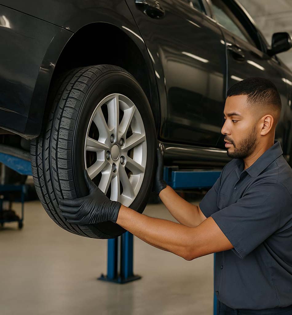Tire technician at work in Detroit