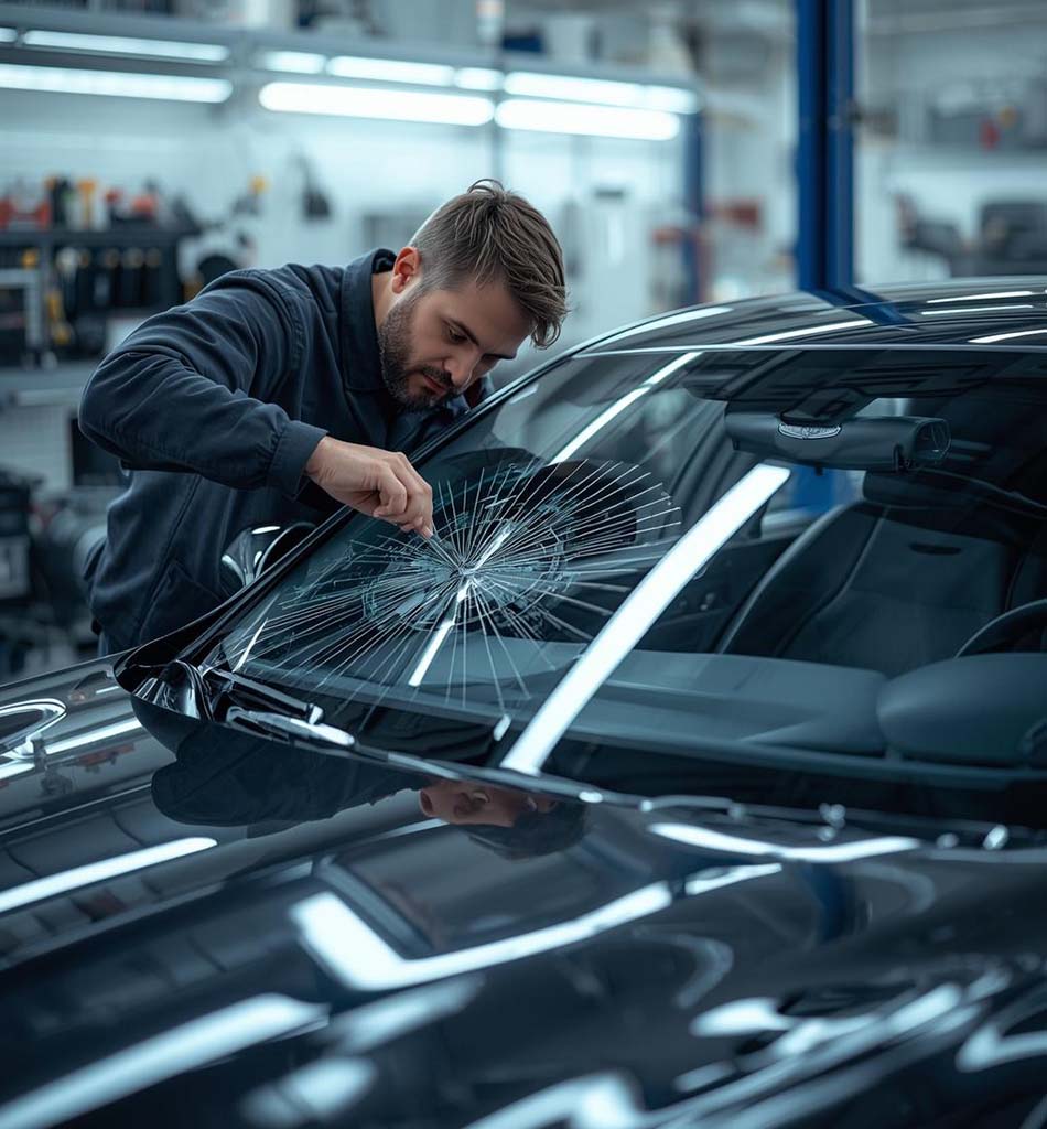 Technician performing windshield repair in Detroit